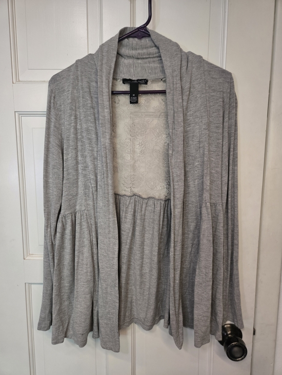 Willi Smith Sweaters - Light Gray Open-Front Women’s Cardigan Sweater Lace Back M